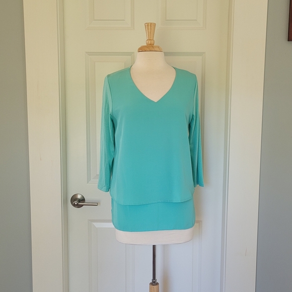 DG2 Diana Gilman V Neck 3/4 Sleeve Layered Turquoise Blouse. Size M - Picture 6 of 10